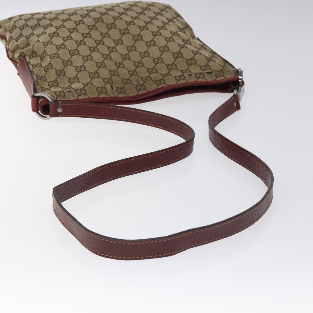 GUCCI GG Canvas Shoulder Bag Beige Silver 113013