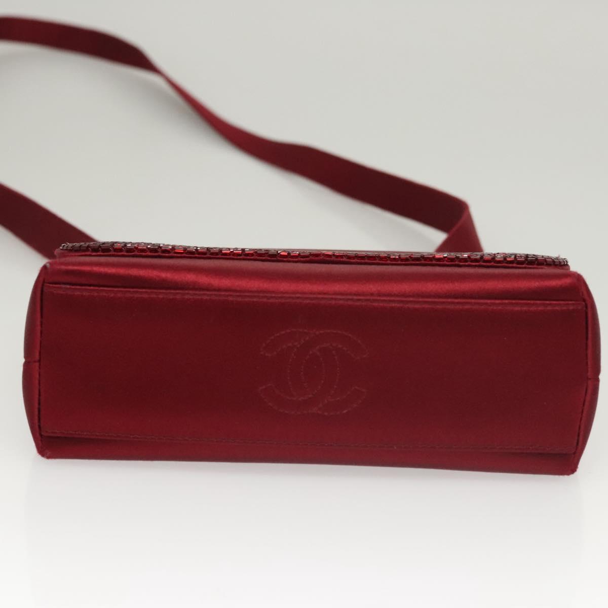 CHANEL Shoulder Bag Satin Red CC