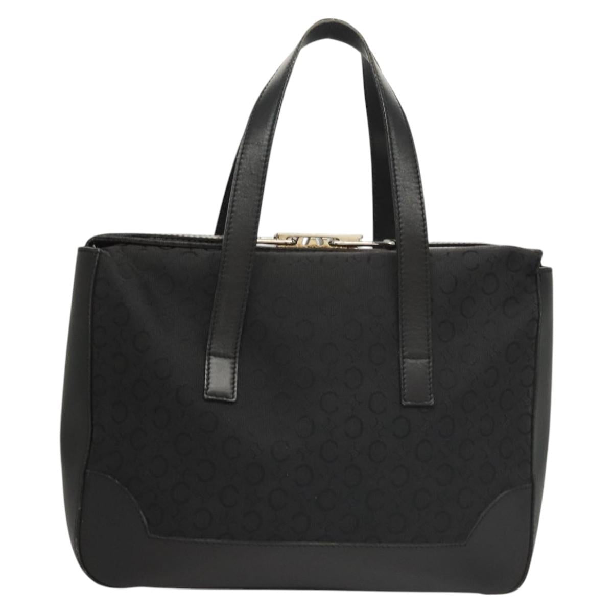 CELINE C Macadam Canvas Hand Bag Black Silver