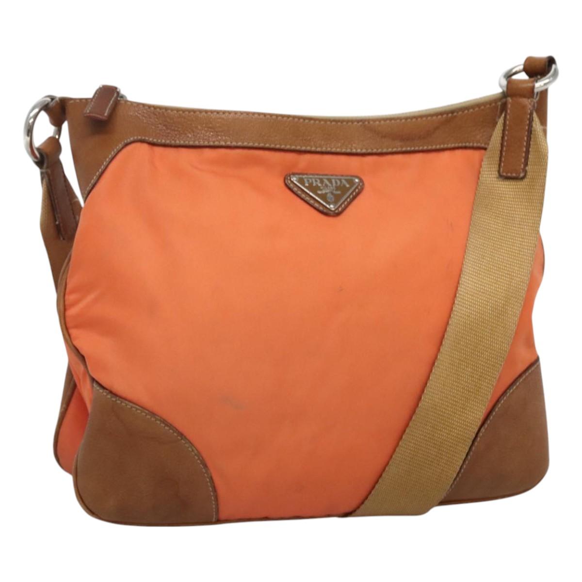 PRADA Shoulder Bag Nylon Orange Silver