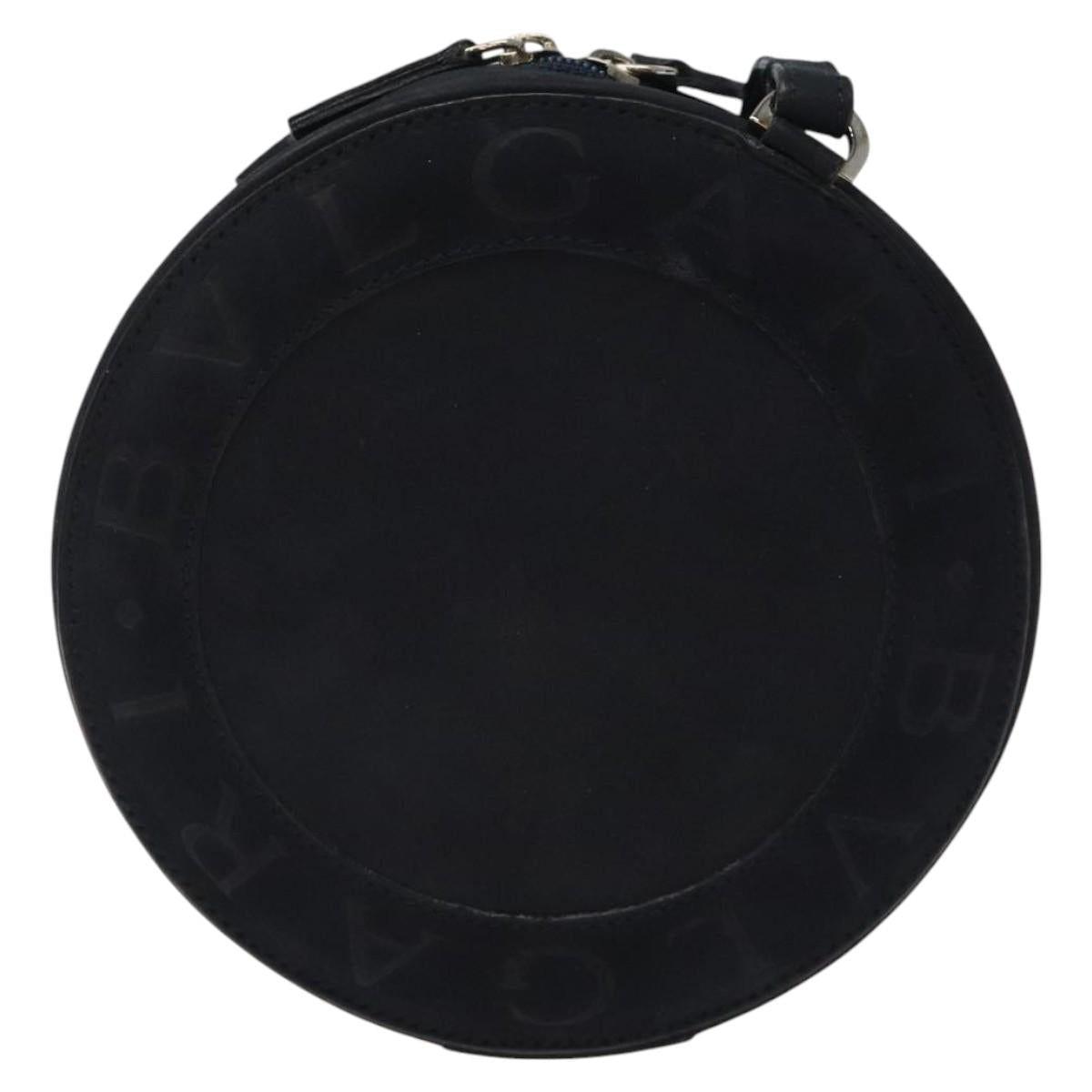 BVLGARI Shoulder Bag Suede Navy Silver
