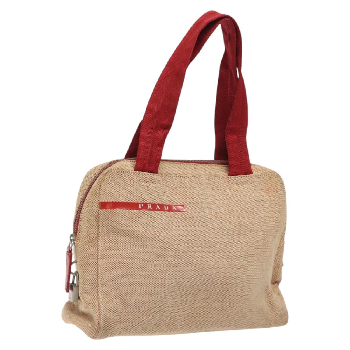 PRADA Hand Bag Canvas Red Silver