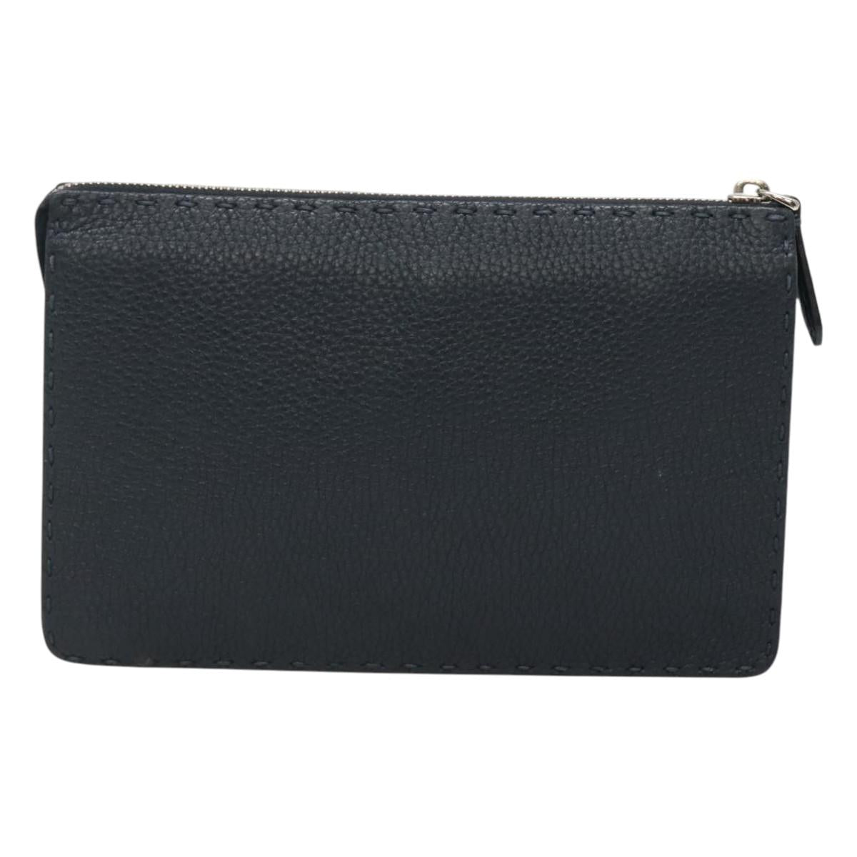 FENDI Celeria Clutch Bag Leather Black