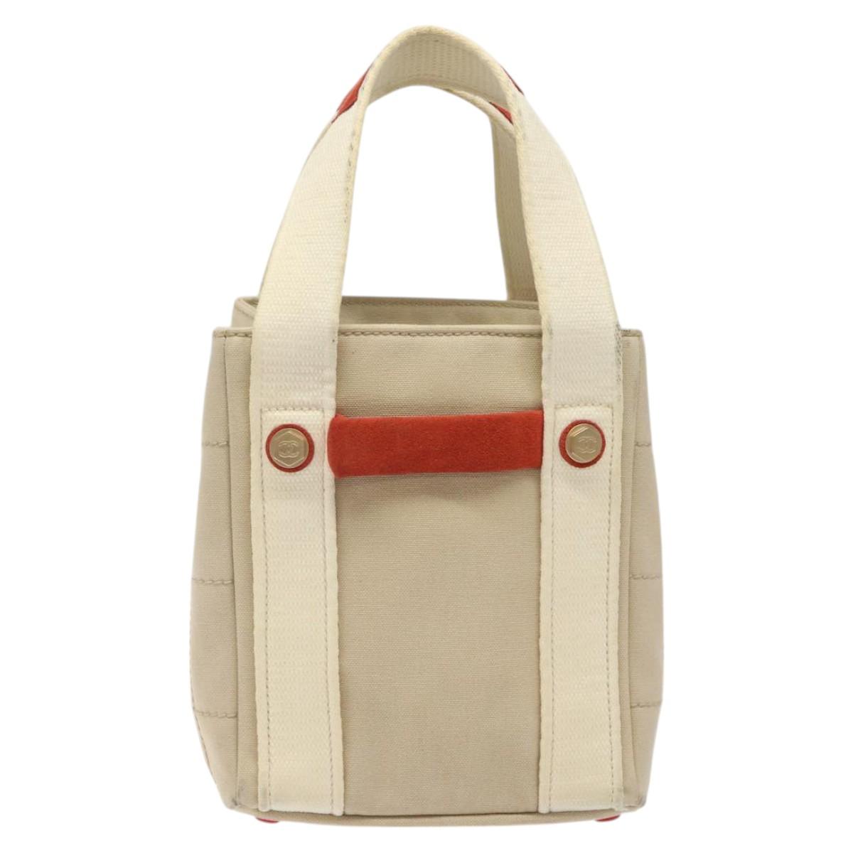 CHANEL Hand Bag Canvas Beige CC