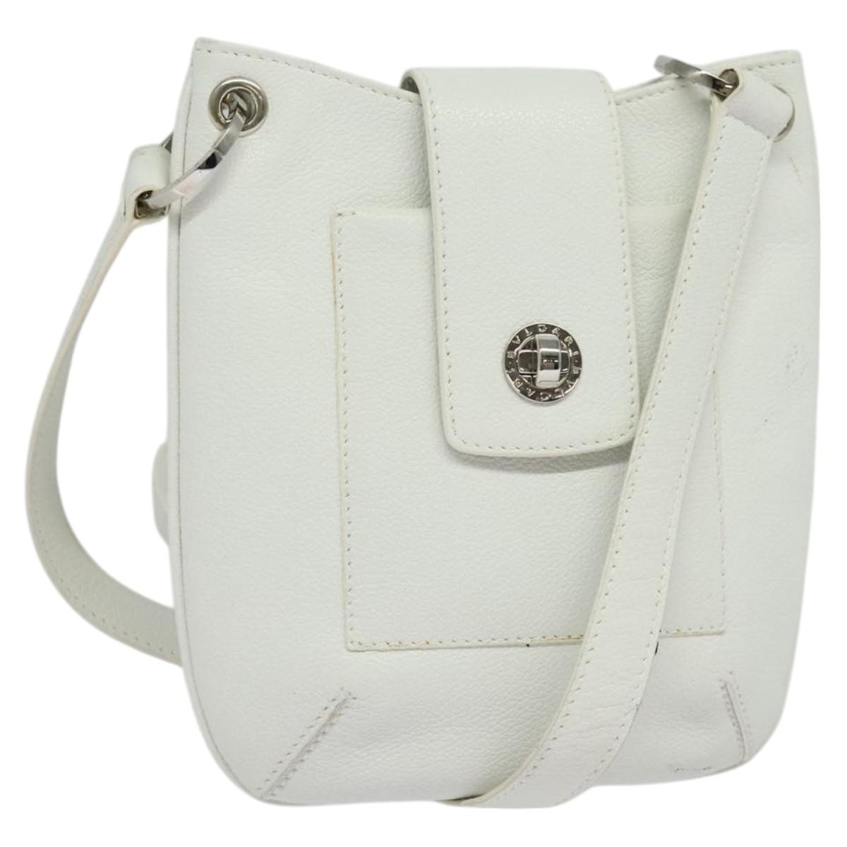 BVLGARI Shoulder Bag Leather White Silver