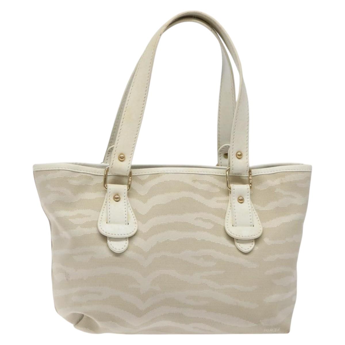 FENDI Hand Bag Canvas White Gold