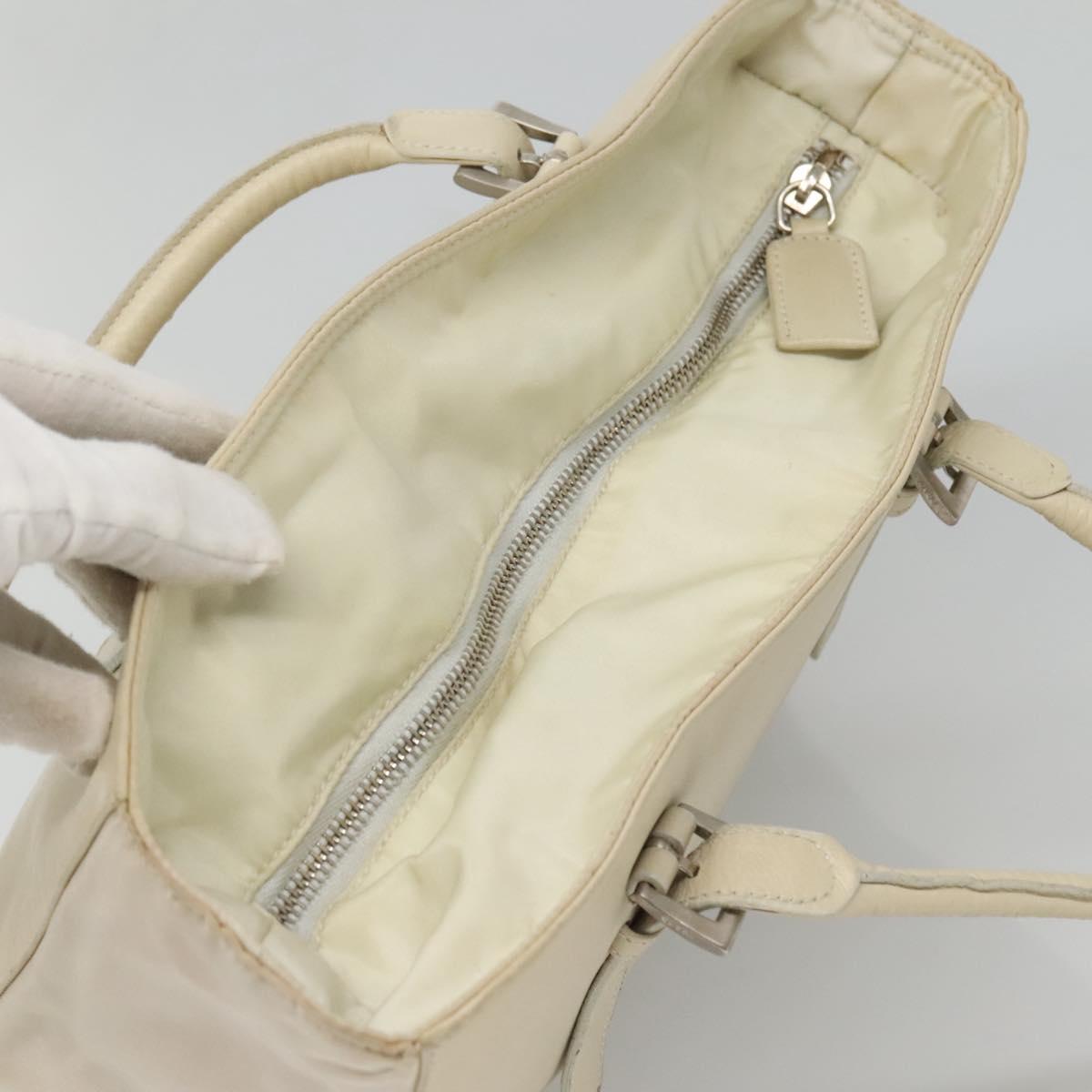 PRADA Shoulder Bag Leather nylon White Silver