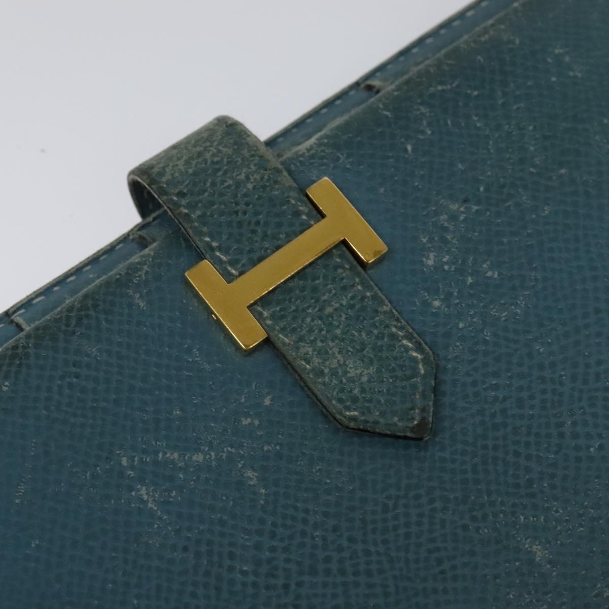 HERMES Bean Long Wallet Leather Blue