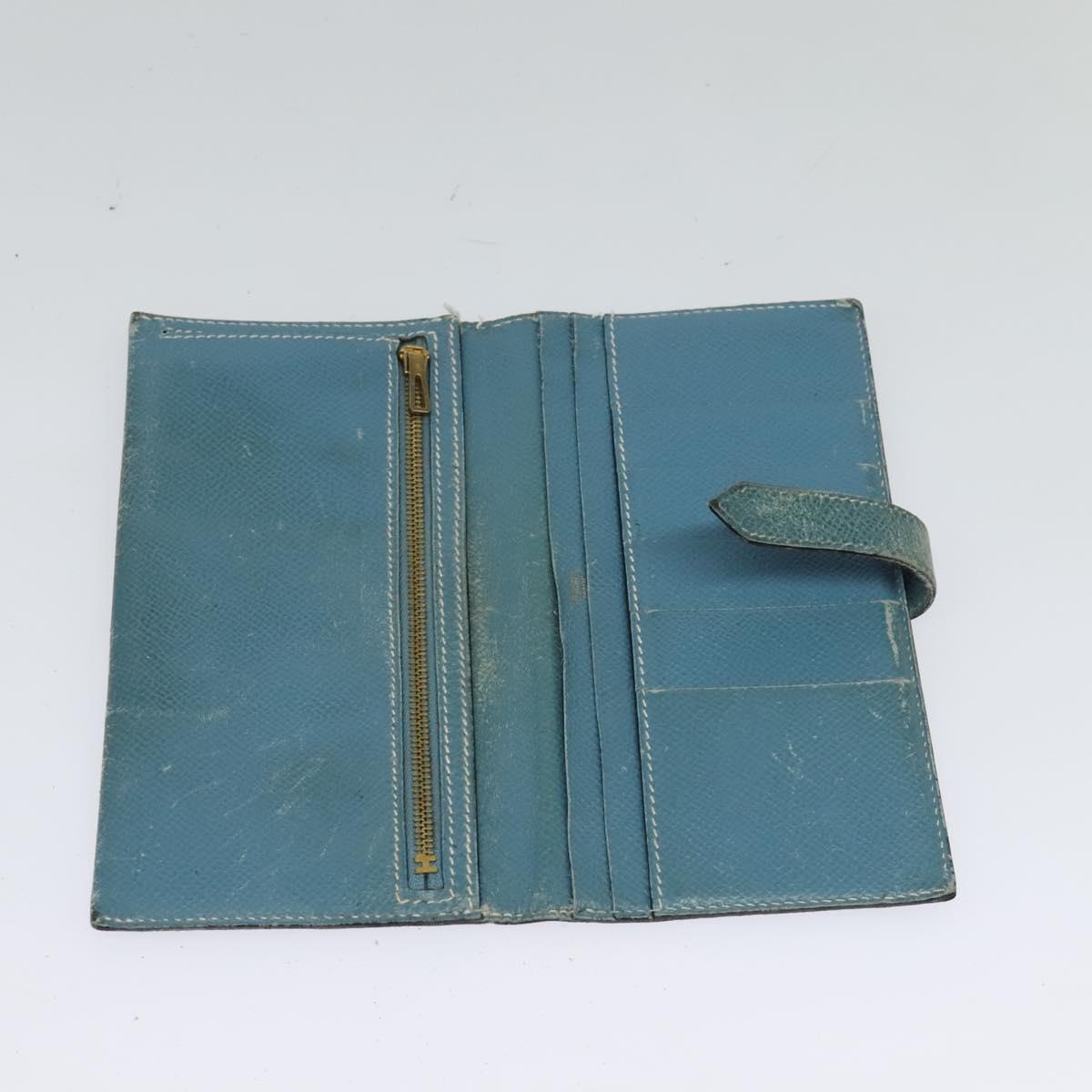 HERMES Bean Long Wallet Leather Blue