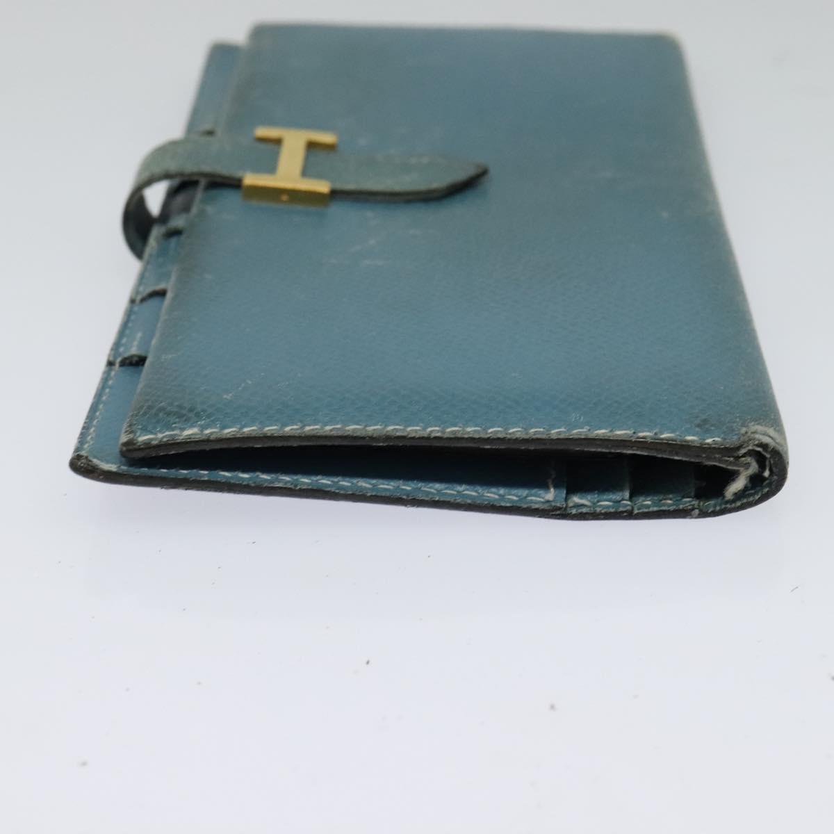 HERMES Bean Long Wallet Leather Blue