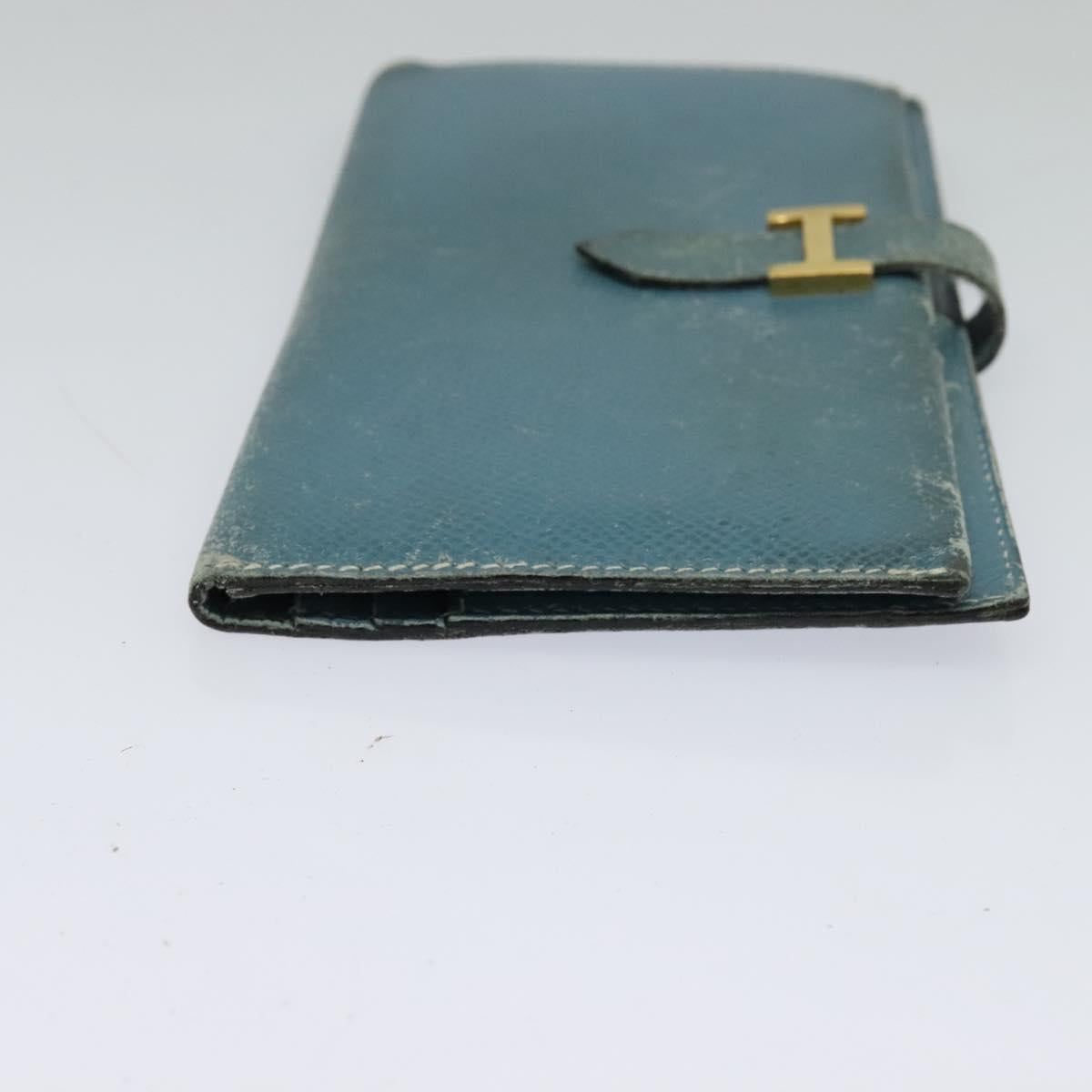 HERMES Bean Long Wallet Leather Blue