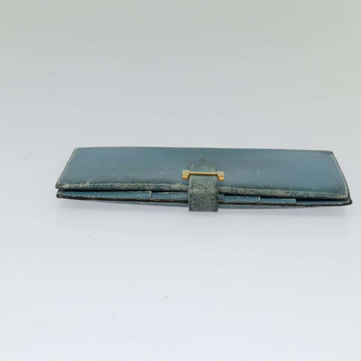 HERMES Bean Long Wallet Leather Blue