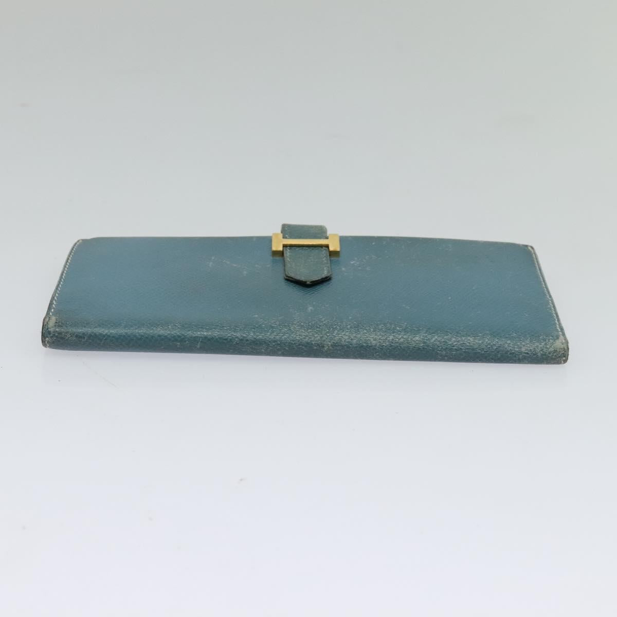 HERMES Bean Long Wallet Leather Blue