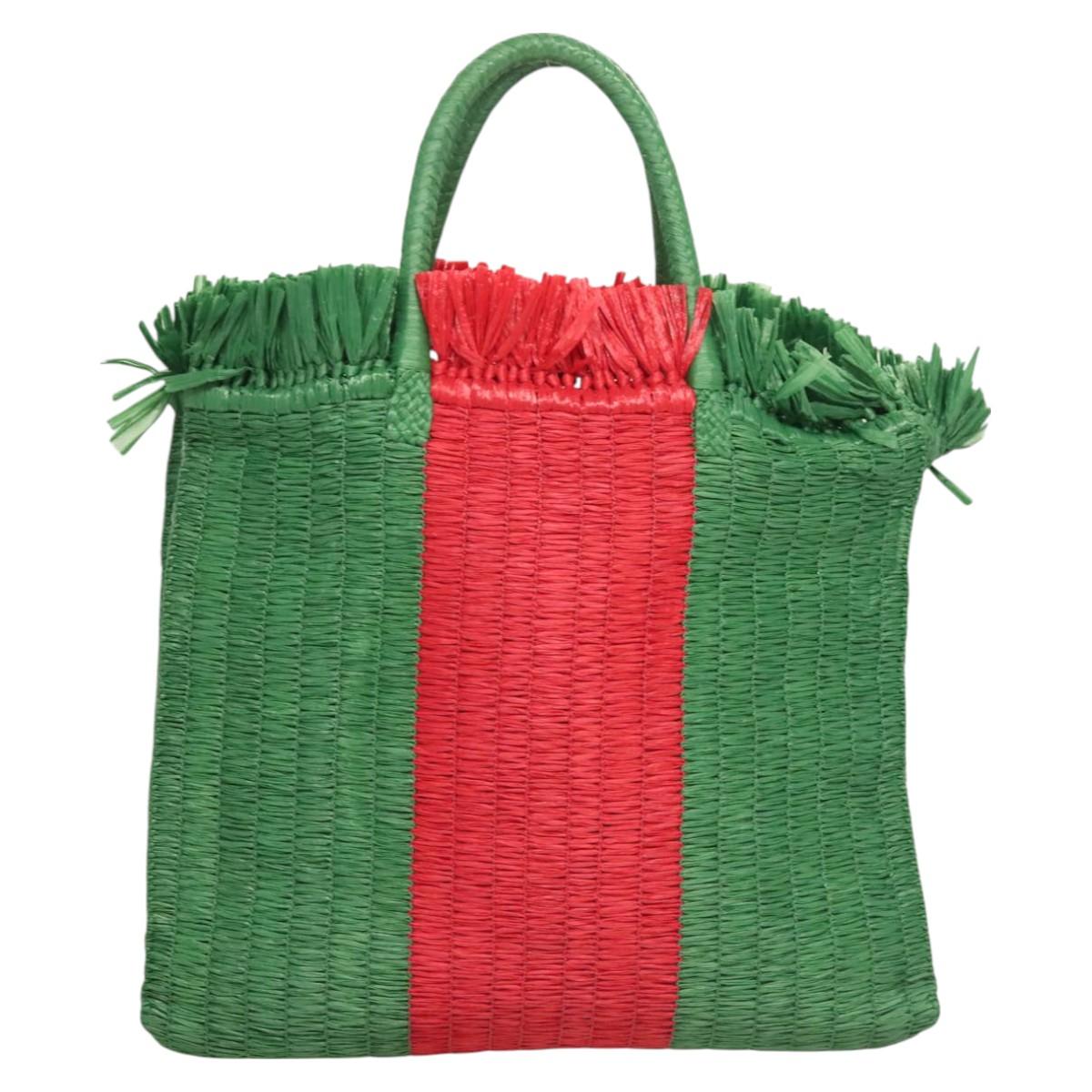 GUCCI Hand Bag Straw Green Red 524810