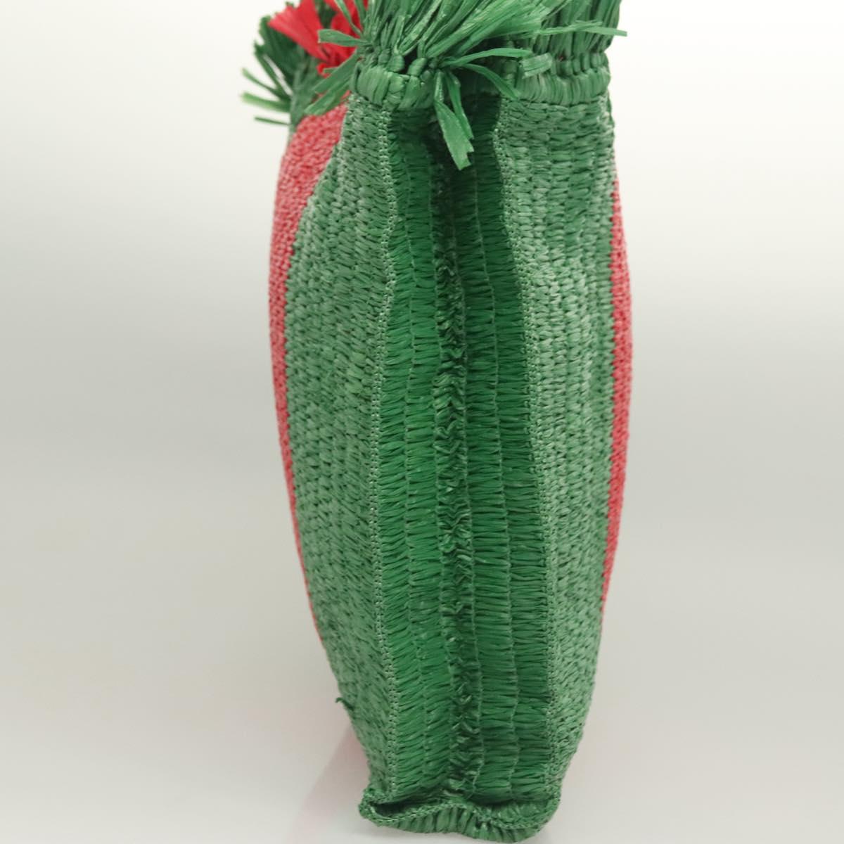 GUCCI Hand Bag Straw Green Red 524810