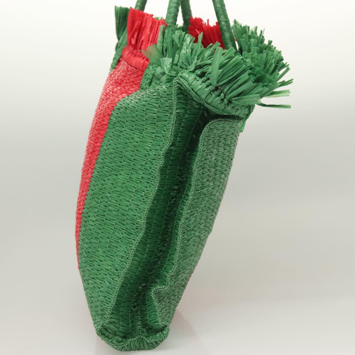 GUCCI Hand Bag Straw Green Red 524810