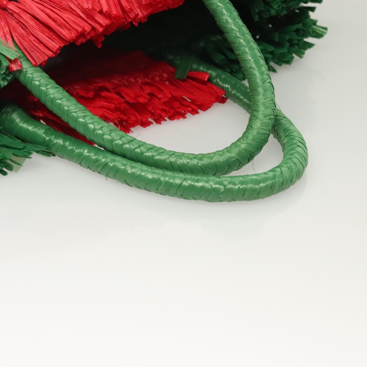 GUCCI Hand Bag Straw Green Red 524810