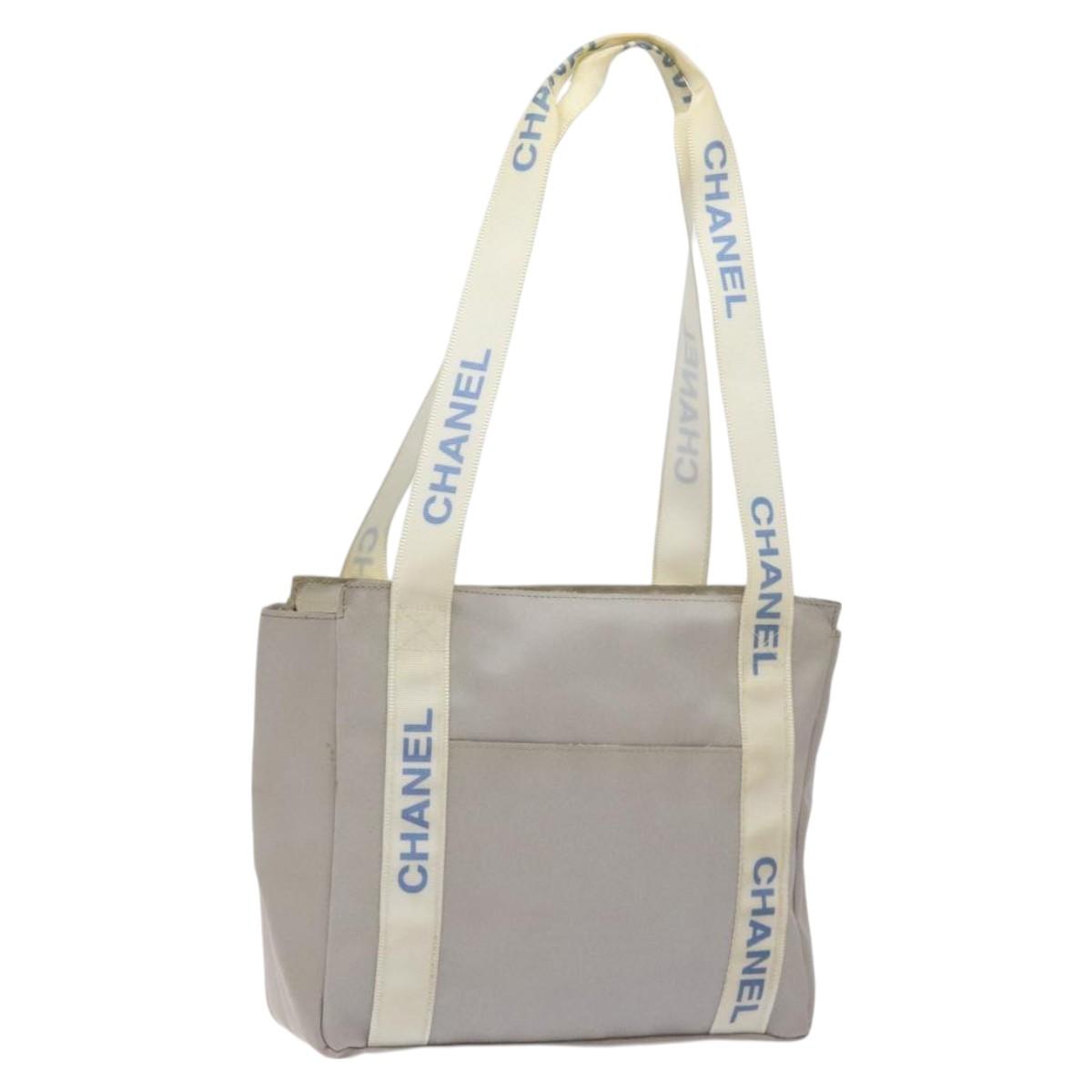 CHANEL Tote Bag PVC Canvas Greige Silver CC