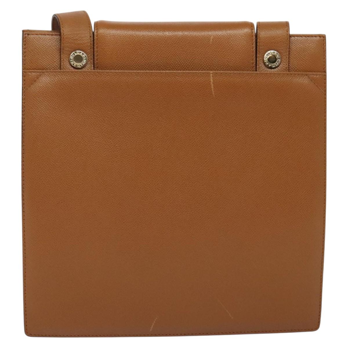 BVLGARI Shoulder Bag Leather Brown Silver