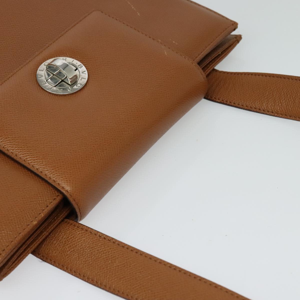 BVLGARI Shoulder Bag Leather Brown Silver