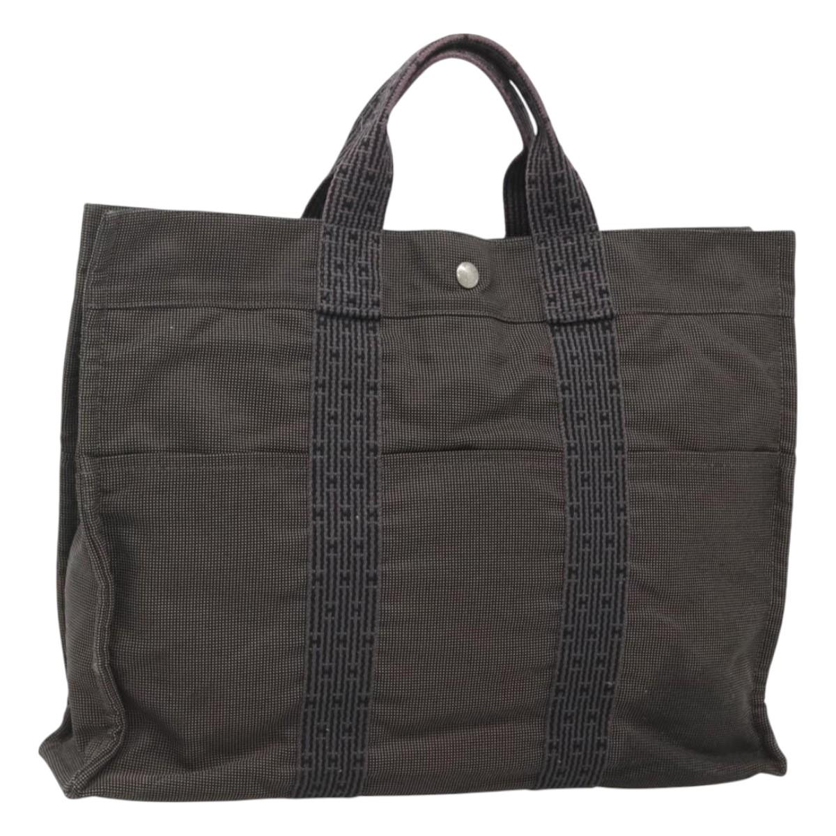 HERMES Her Line MM Hand Bag Canvas Gray