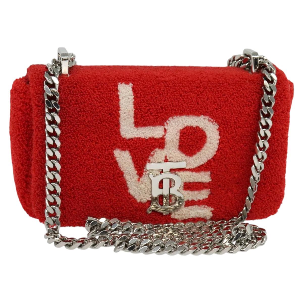 BURBERRY Chain Shoulder Bag pile Red Silver