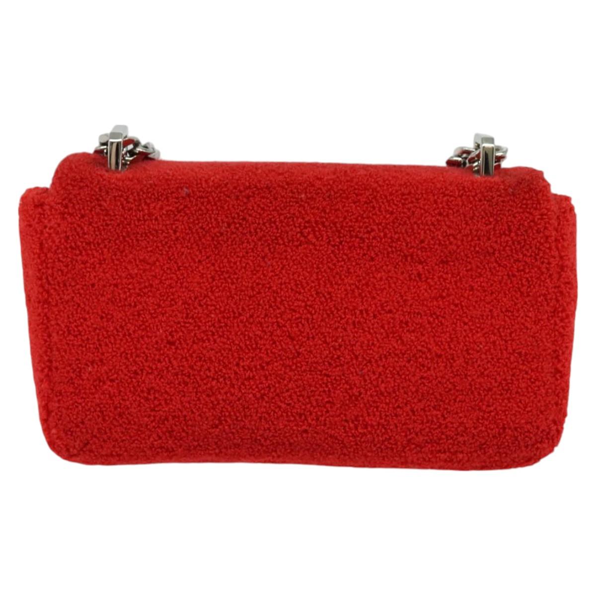 BURBERRY Chain Shoulder Bag pile Red Silver