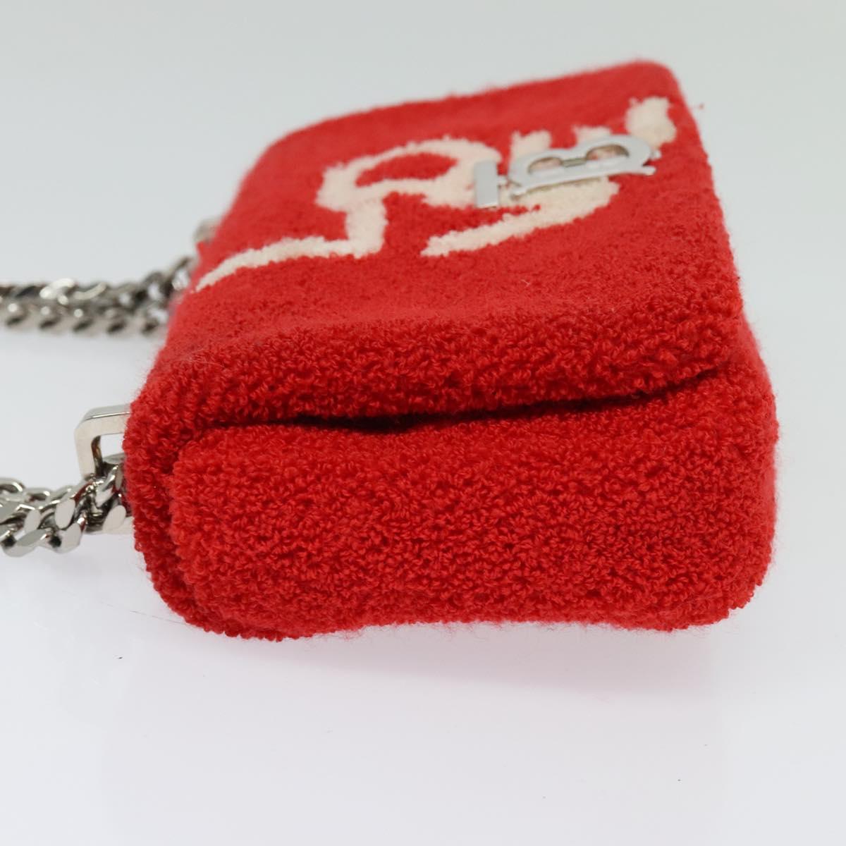 BURBERRY Chain Shoulder Bag pile Red Silver