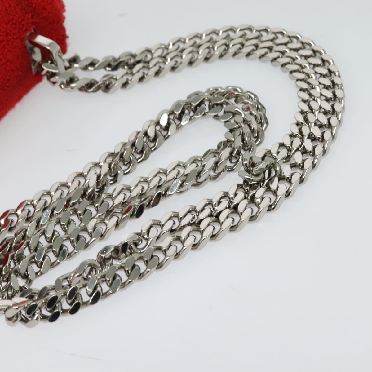 BURBERRY Chain Shoulder Bag pile Red Silver