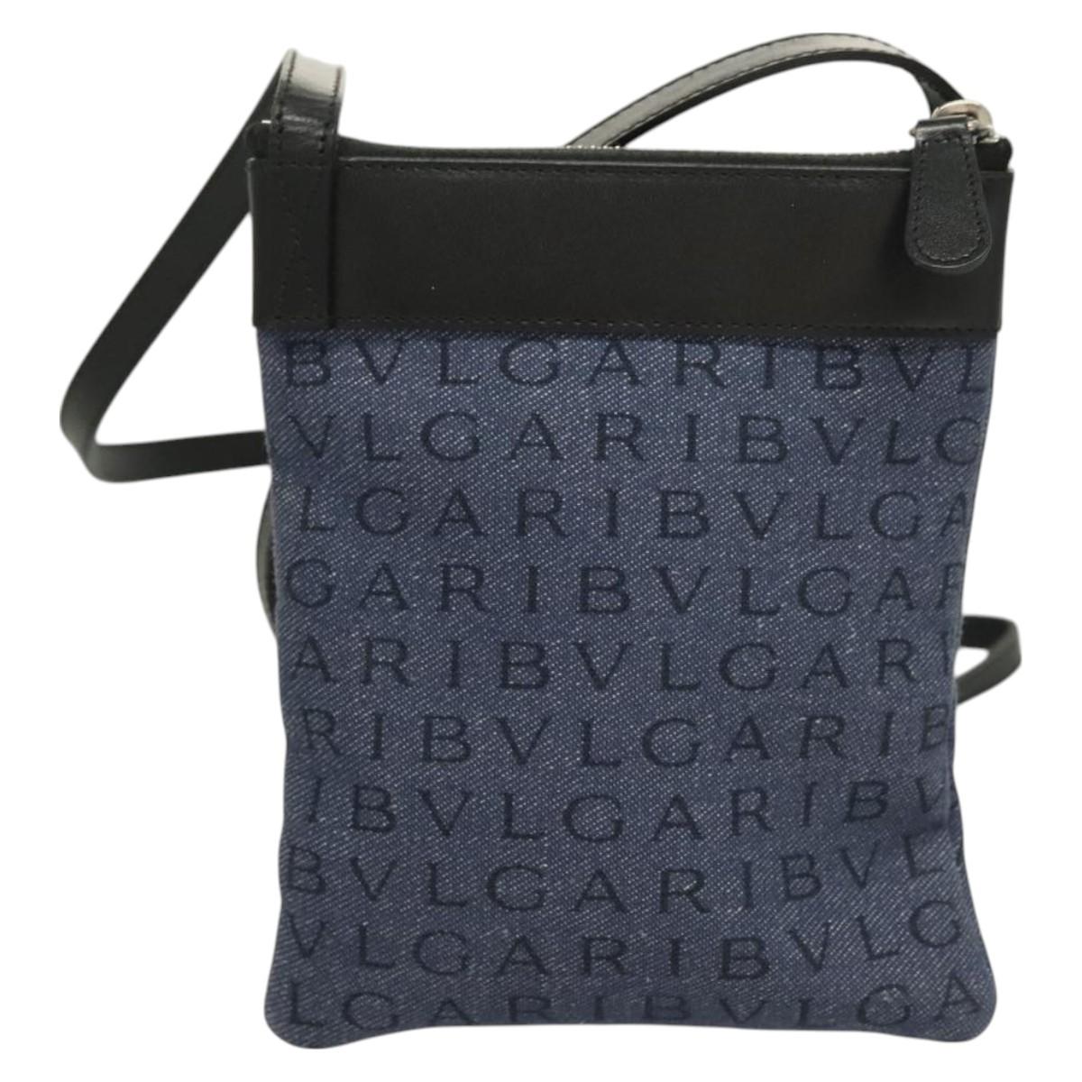 BVLGARI Logo Mania Shoulder Bag Canvas Blue Silver