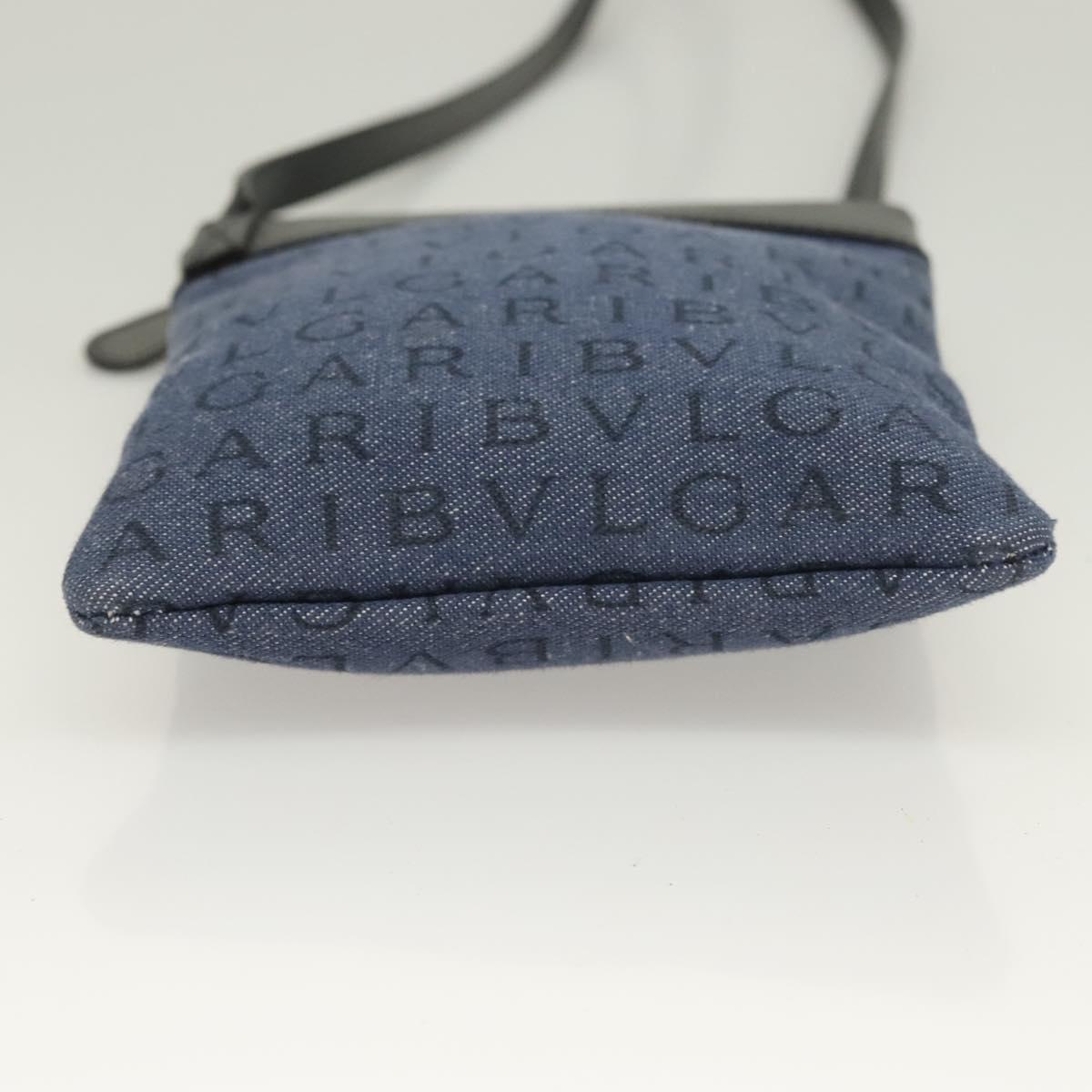 BVLGARI Logo Mania Shoulder Bag Canvas Blue Silver