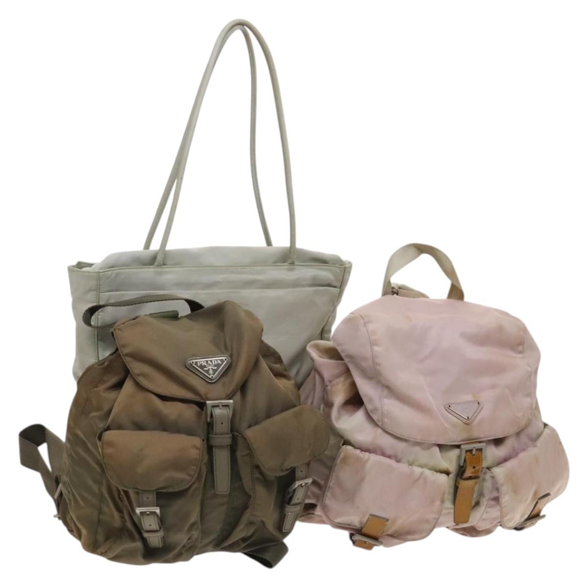 PRADA Bag Nylon 3Set Brown Pink Light blue