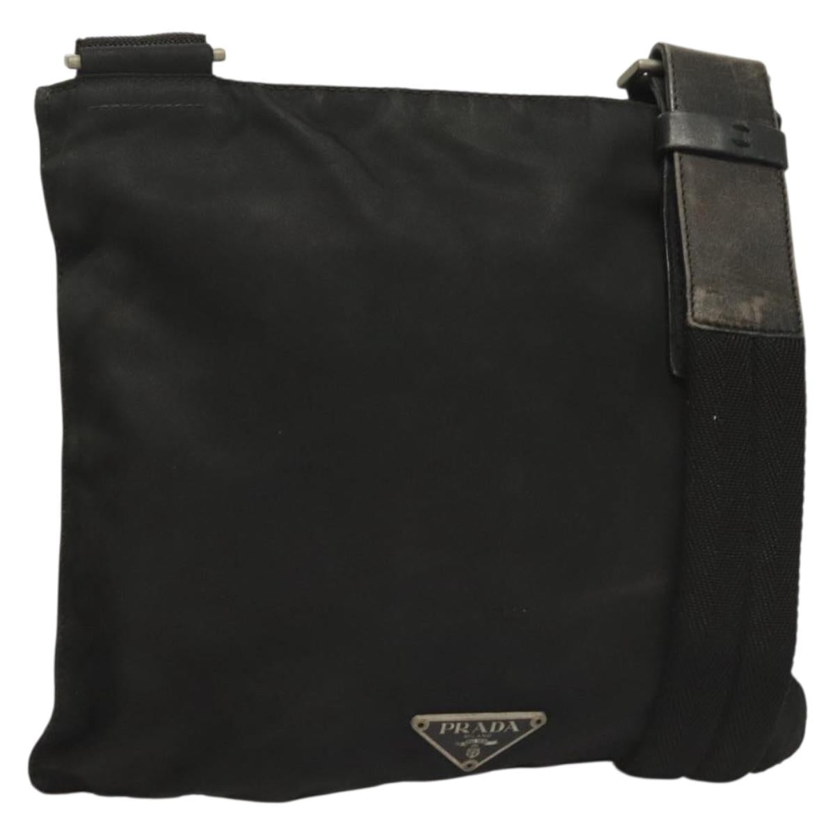 PRADA Shoulder Bag Nylon Black Silver