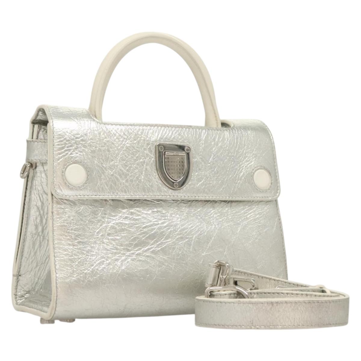 Christian Dior Ever Mini Hand Bag Leather 2way Silver