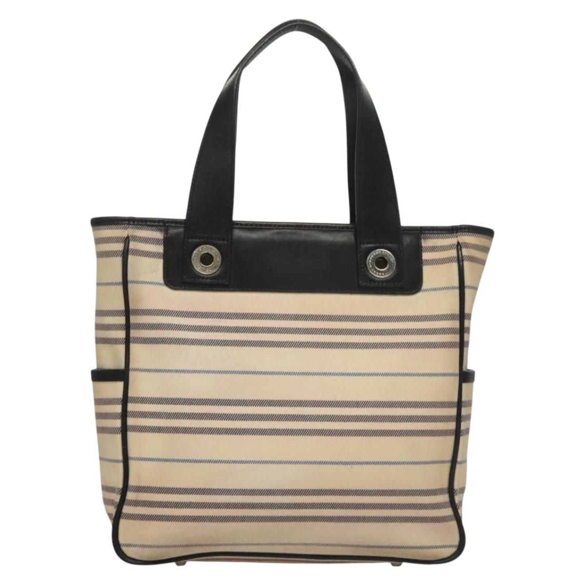 BURBERRY Tote Bag Canvas Beige Silver