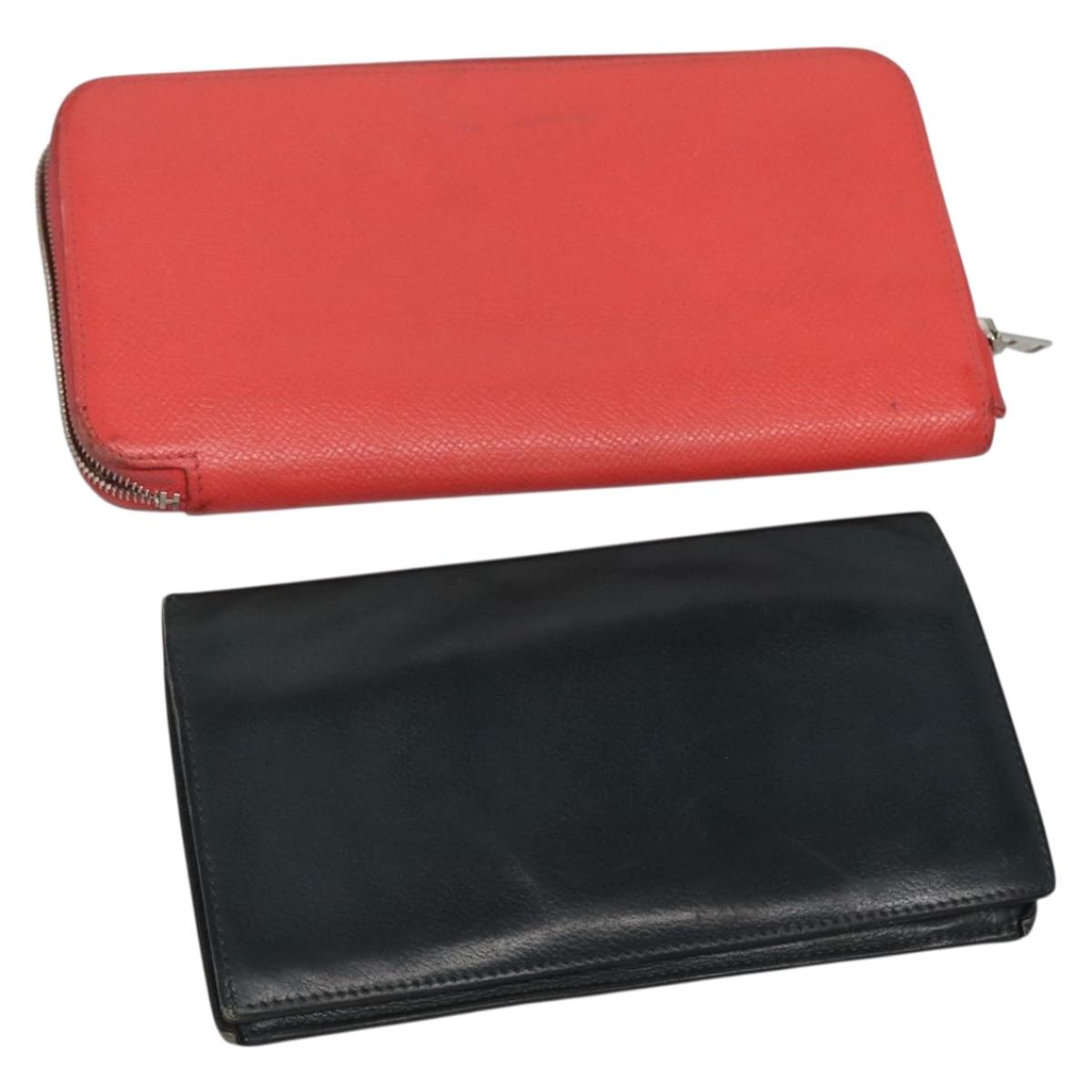 HERMES Wallet Leather 2Set Black Red