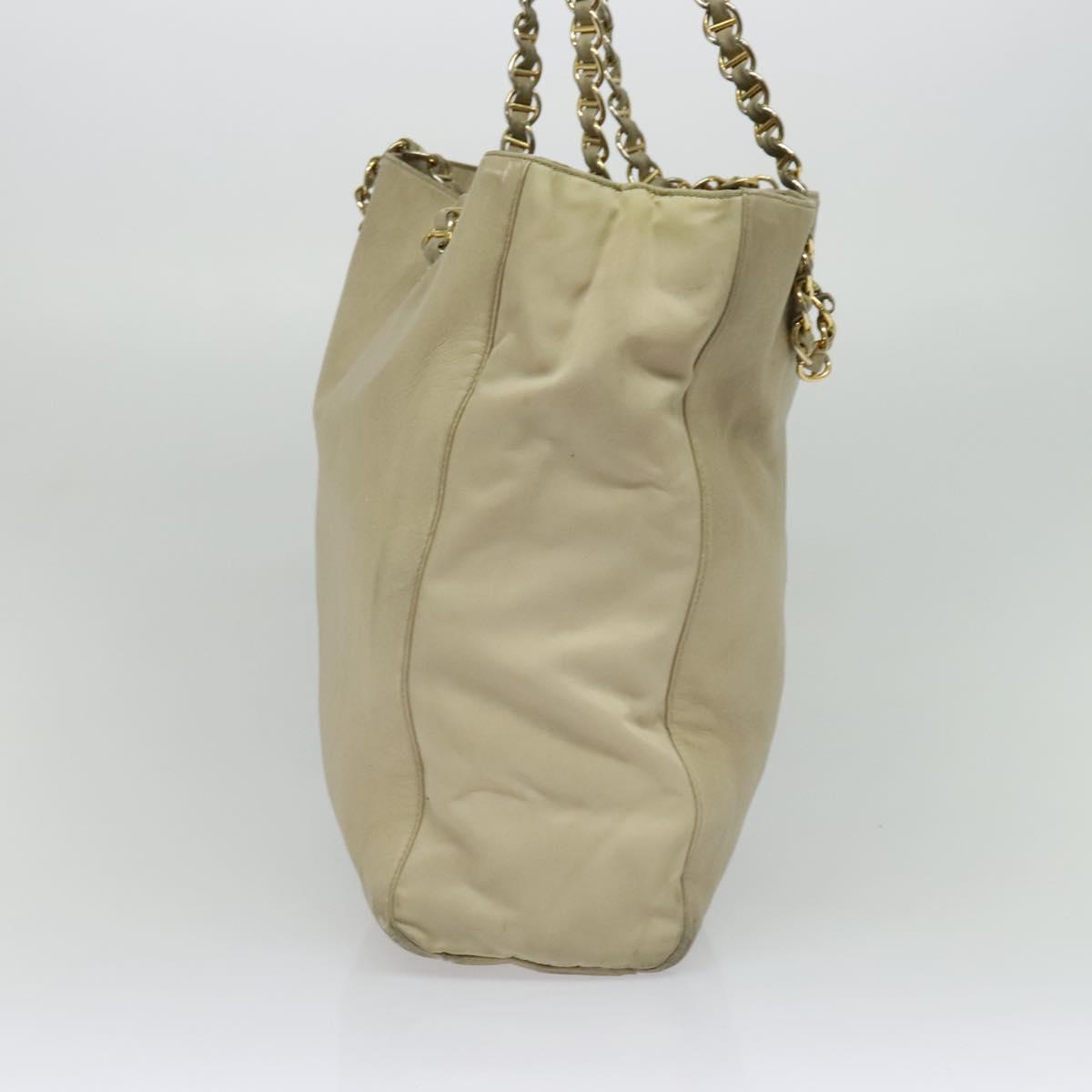 PRADA Chain Tote Bag Leather Beige Gold