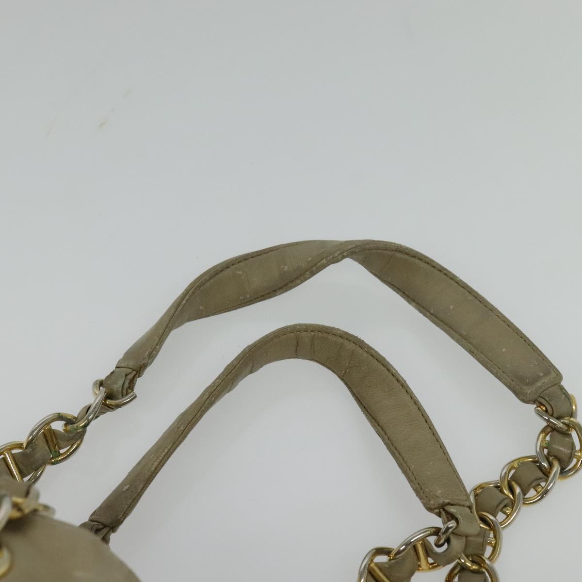PRADA Chain Tote Bag Leather Beige Gold