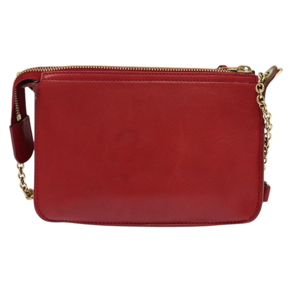CELINE Chain Shoulder Bag Leather Red Gold