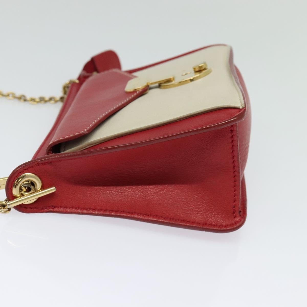 CELINE Chain Shoulder Bag Leather Red Gold
