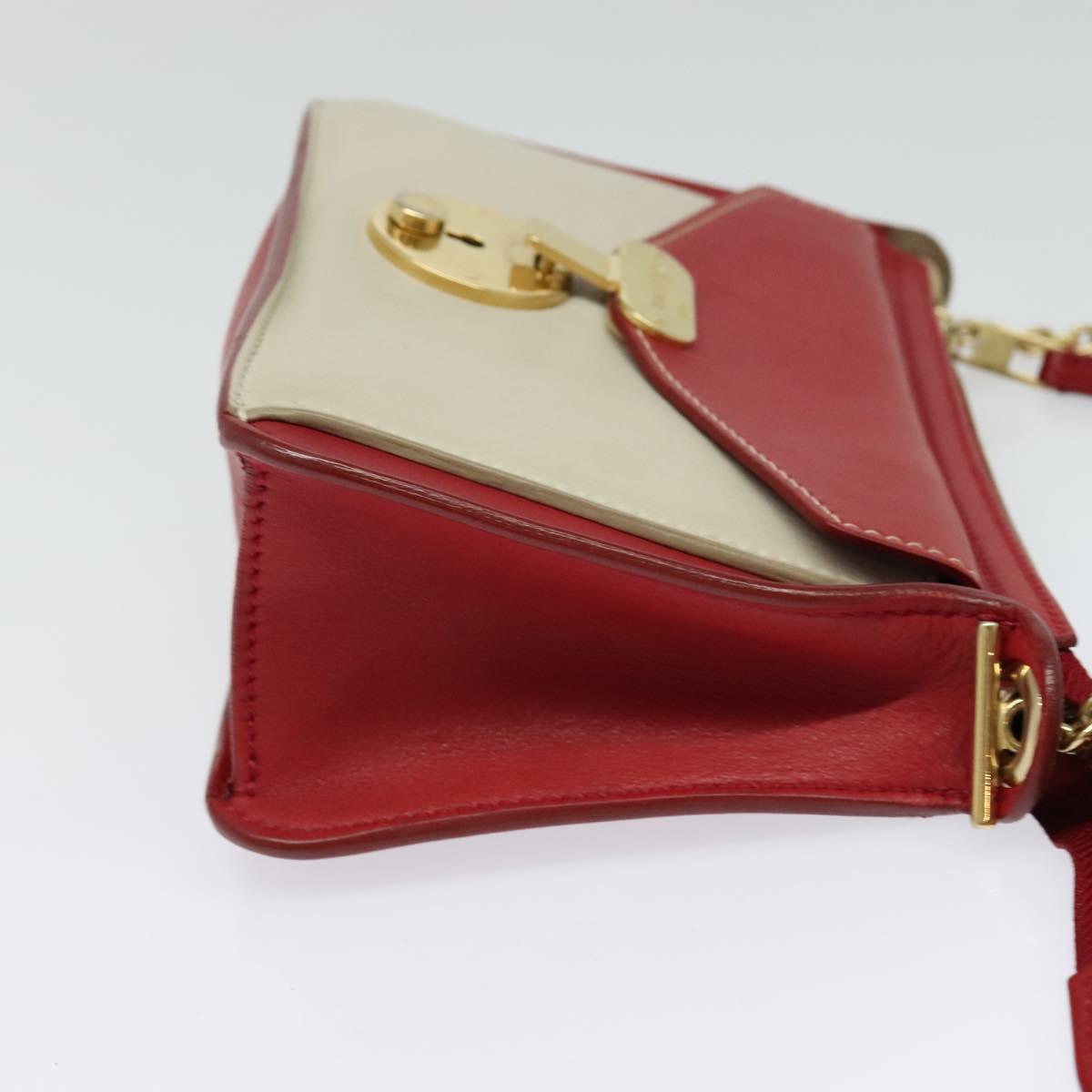 CELINE Chain Shoulder Bag Leather Red Gold