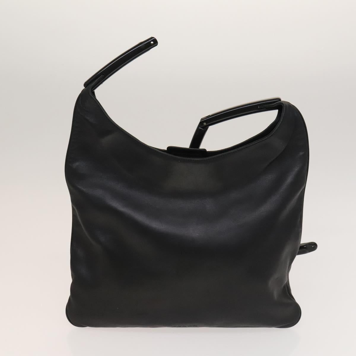 PRADA Hand Bag Leather Nylon 2Set Black Beige Silver