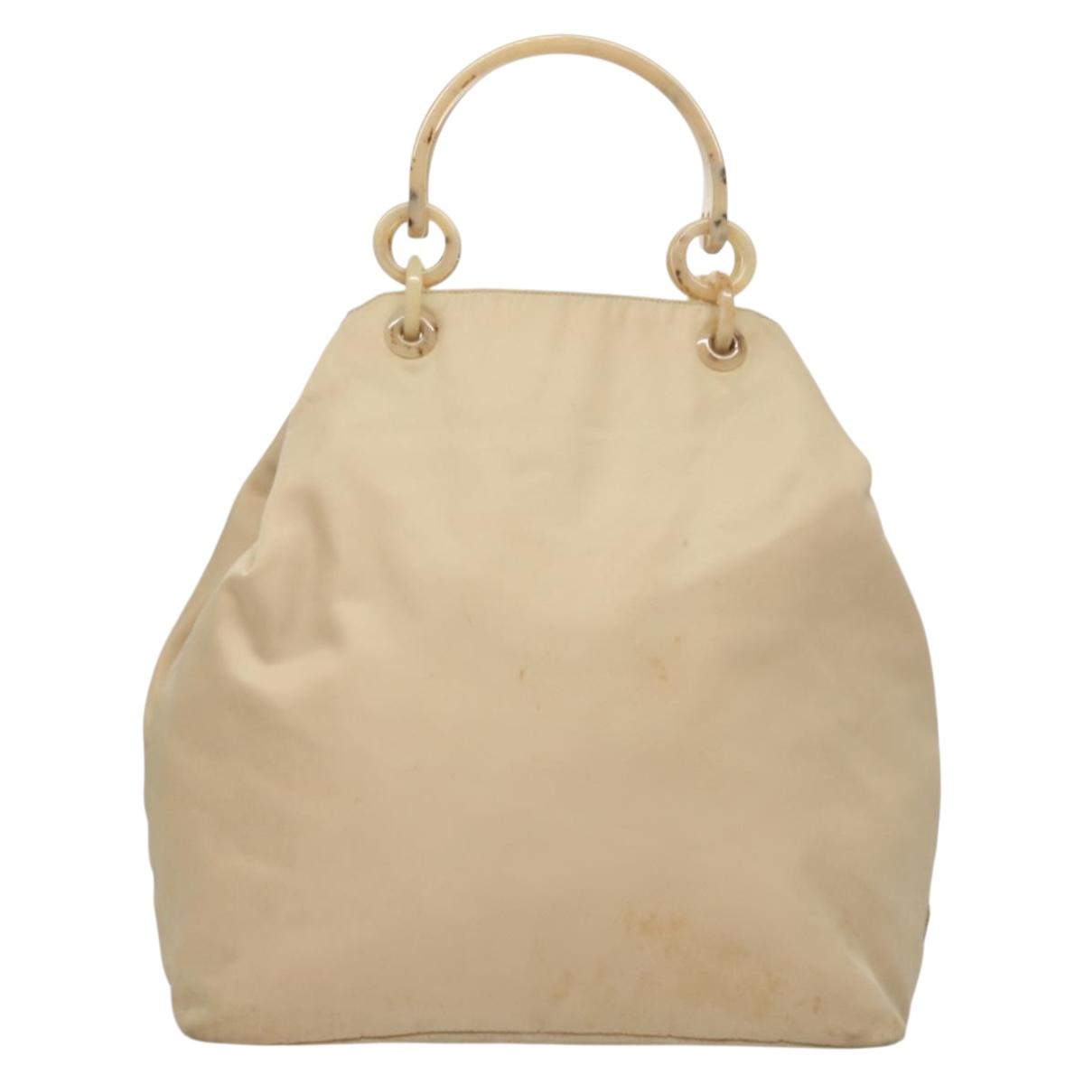 PRADA Hand Bag Nylon Beige Silver