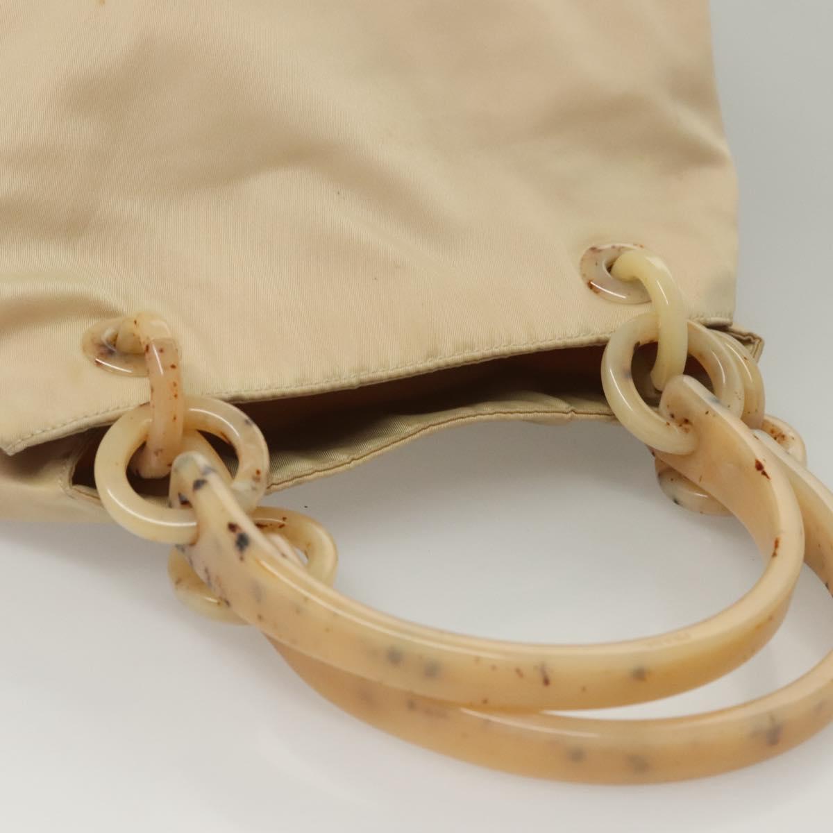 PRADA Hand Bag Nylon Beige Silver