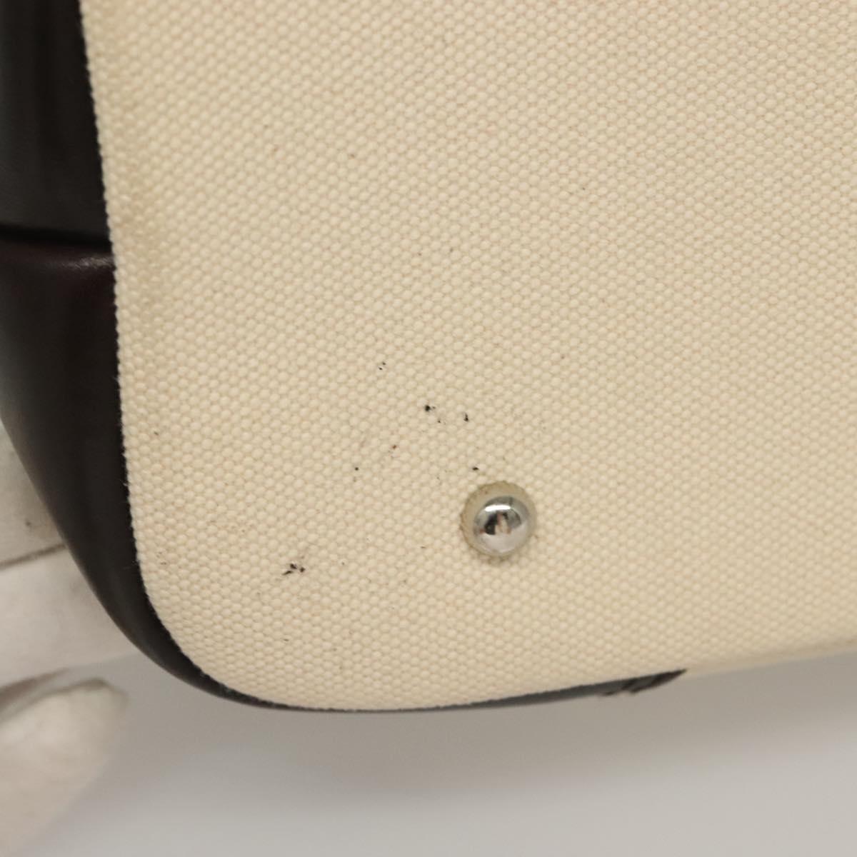 BURBERRY Tote Bag Canvas Leather White Silver