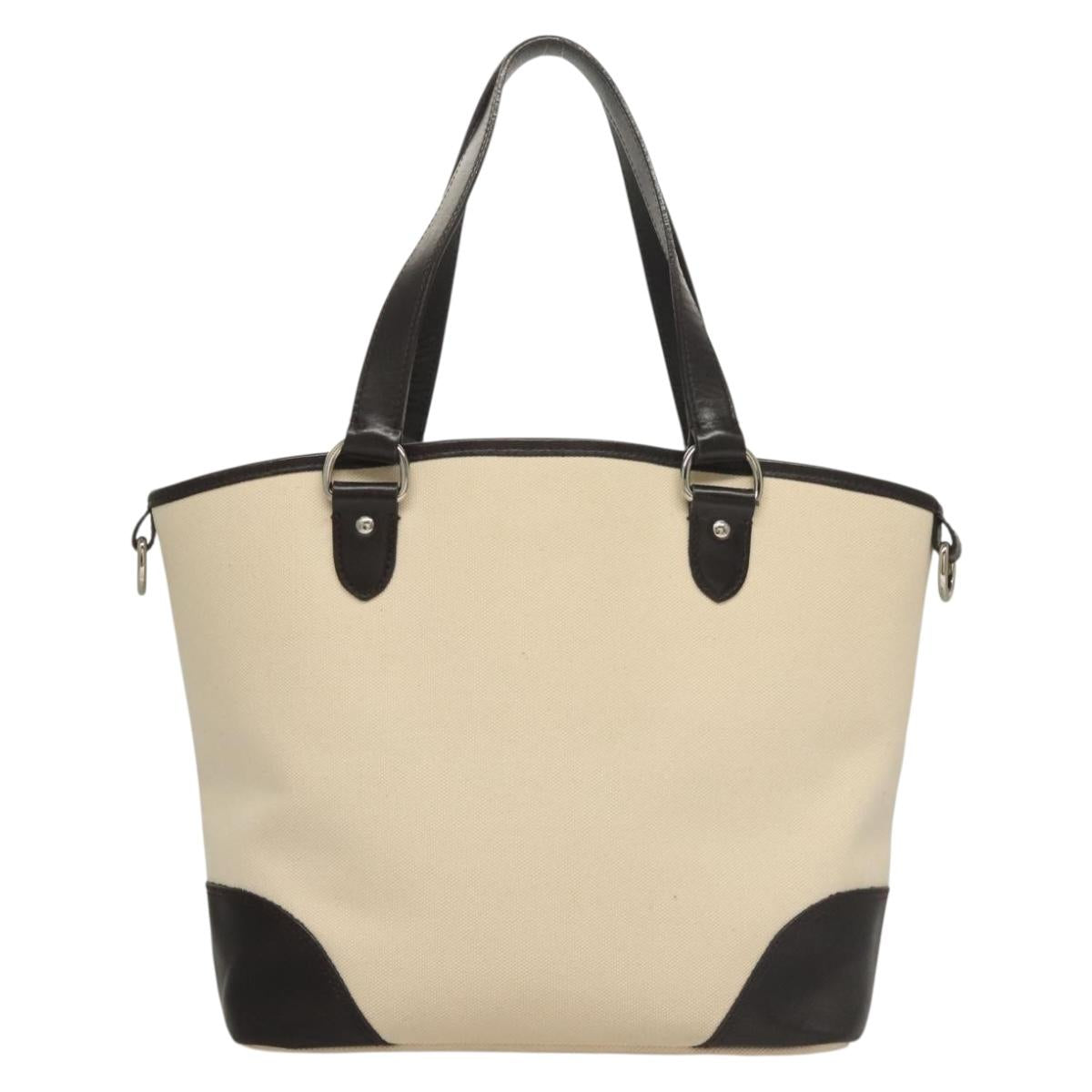 BURBERRY Tote Bag Canvas Leather White Silver