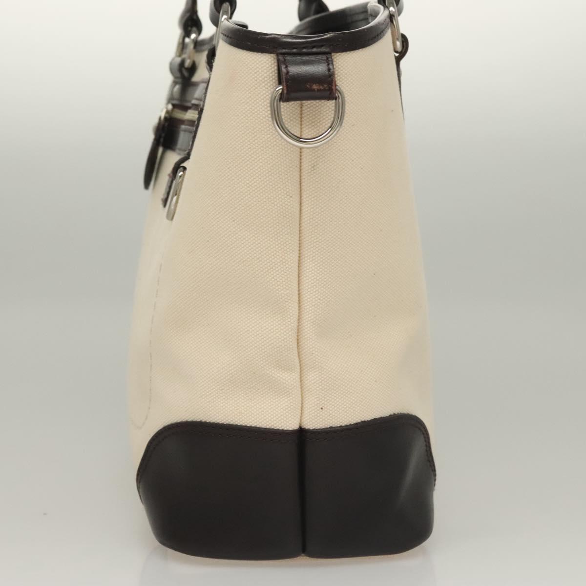 BURBERRY Tote Bag Canvas Leather White Silver