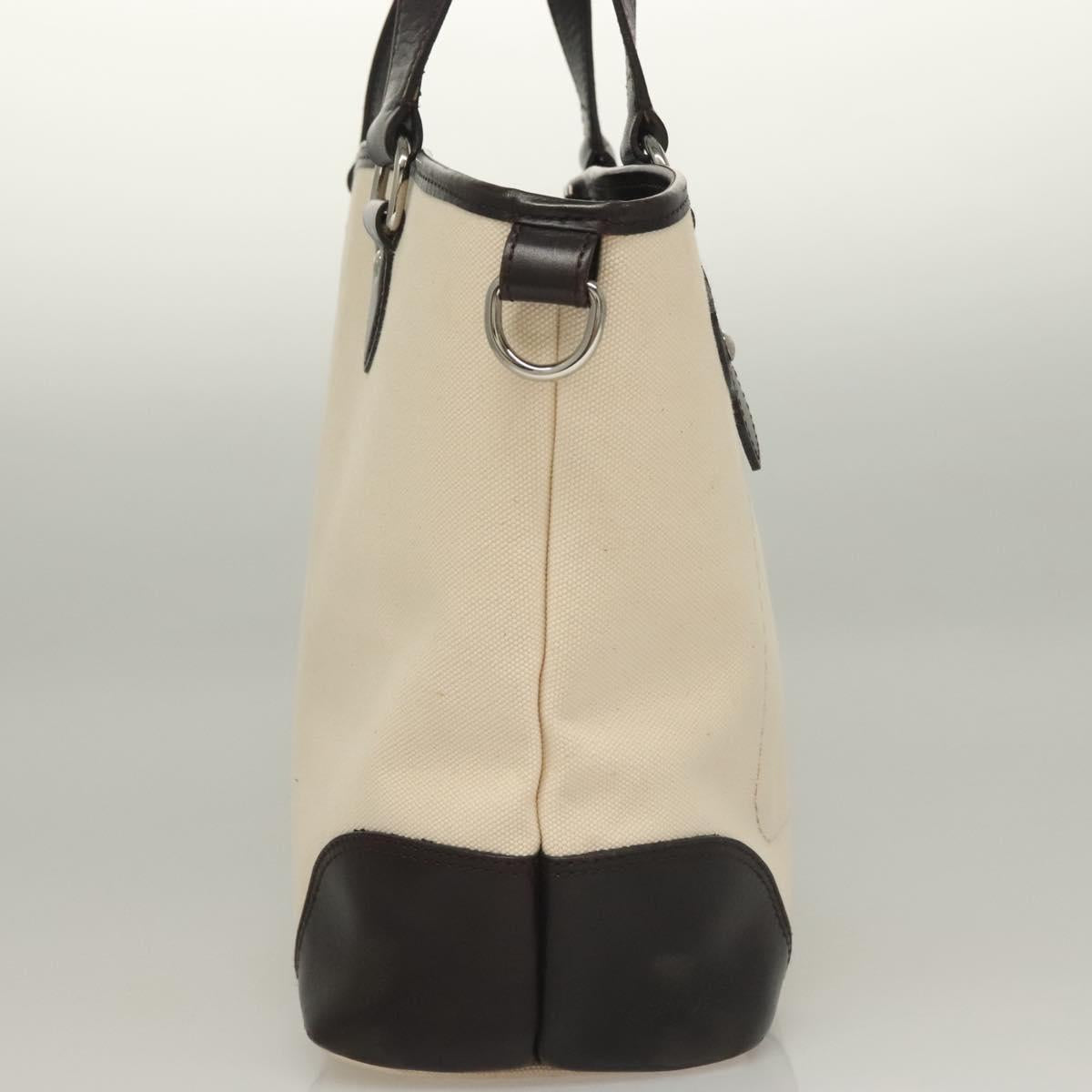 BURBERRY Tote Bag Canvas Leather White Silver