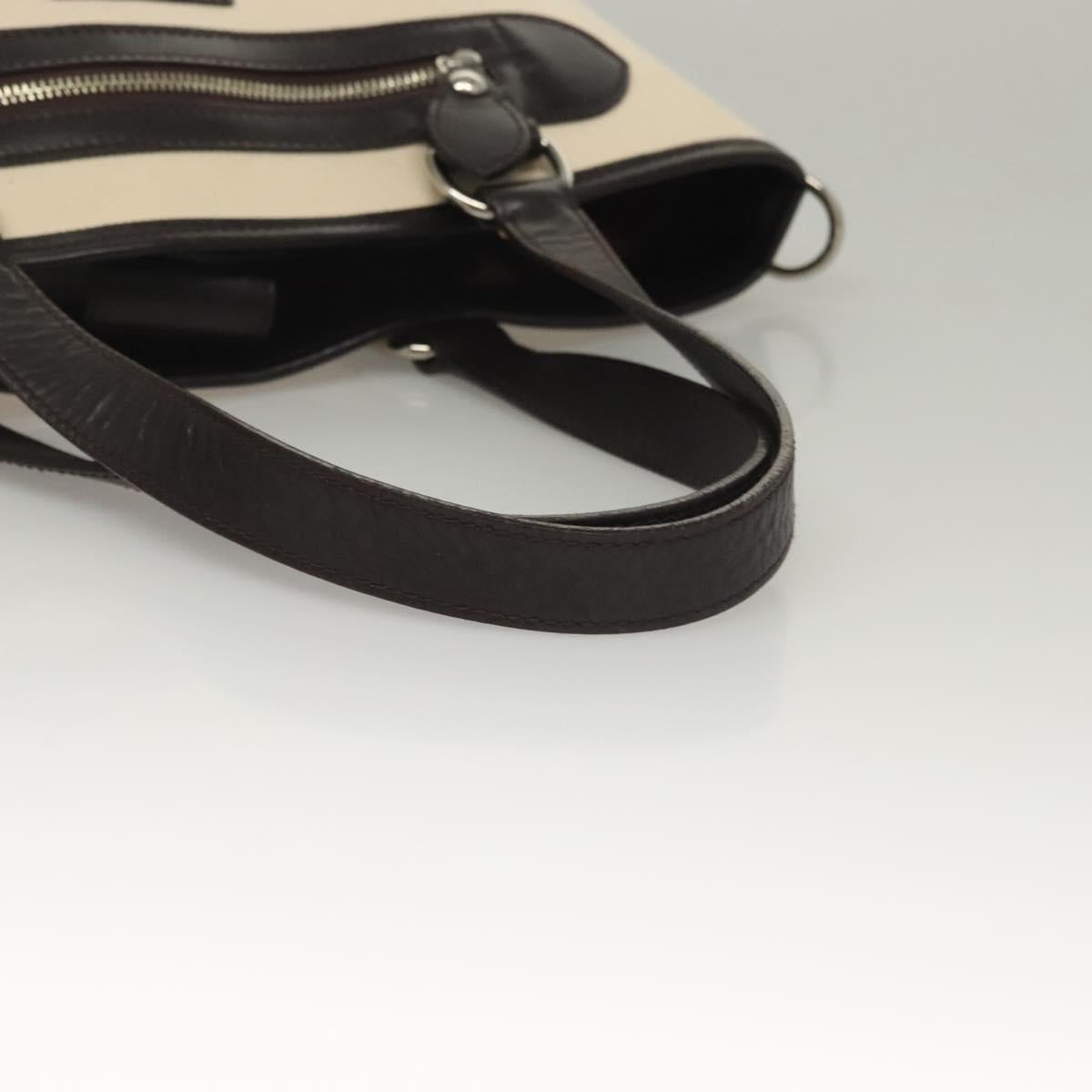 BURBERRY Tote Bag Canvas Leather White Silver
