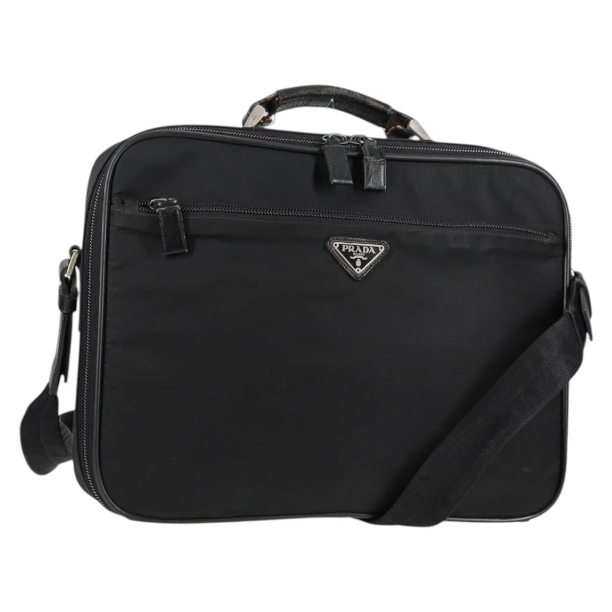 PRADA Hand Bag Nylon Leather 2way Black Silver